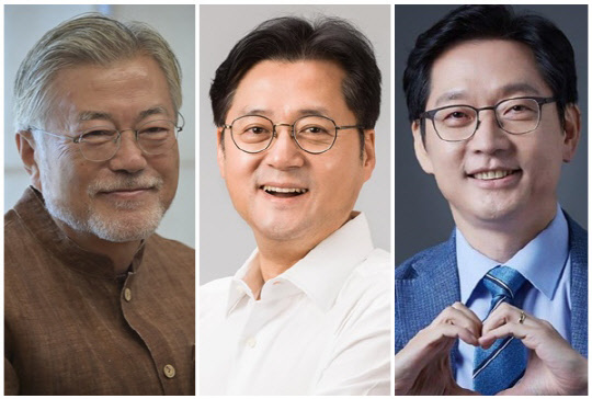 (왼쪽부터) 문재인 전 대통령, 홍익표 더불어민주당 의원, 김경수 전 경남도지사. <민주당·홍익표 의원실 제공, 김경수 SNS>